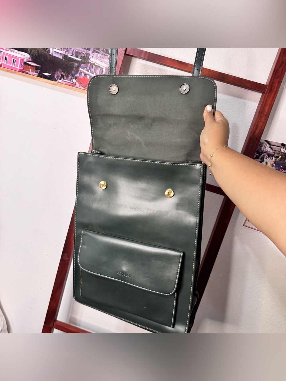 Ecosusi NEW Vintage Green Laptop Backpack PU Leather - Picture 11 of 11